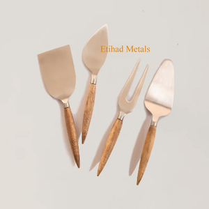 Cuchillos para Queso Dragonfly, Juego de 4 Cuchillos para Queso Premium Dorados, Acabado Plateado Mate, Mango Gris - Product Image 4