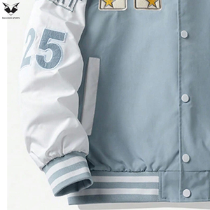 Chaqueta Varsity para Hombre con Diseño de Letras y Rayas, Bloques de Color, Estilo Rave, con Logotipo Personalizado y Talla a Medida, Chaquetas Varsity de Béisbol Universitario - Product Image 6