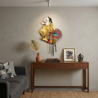 Marionnette de l'ombre Wayang Kulit Semar en cuir indonésien artisanal, décoration de table traditionnelle javanaise, objet d'art ethnique