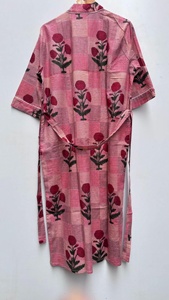 Kimono en coton avec ceinture à nouer, robe de chambre pour femme, robe de nuit indienne et tenue de plage, robe imprimée en coton indien - Product Image 2