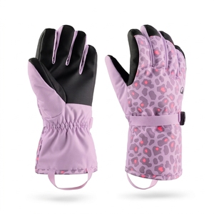 Pink <b>Leopard</b> <b>Print</b> Ski <b>Gloves</b> Full Finger Thermal Insulated Winter Gear for Girls Downhill Skiing Hook And Loop Closure - Product Image 1