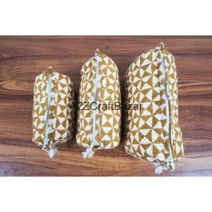 Juego de 3 Bolsas de Aseo Acolchadas de Algodón Hechas a Mano, Impermeables, Reutilizables, Pequeñas Bolsas de Maquillaje para Sala de Estar - Product Image 1