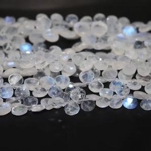 Wholesale Rainbow <b>Moonstone</b> Faceted Briolette Beads 6.5-7 mm Heart Shape 8 Inches Side Cut Heart Natural Stone Rose Quartz - Product Image 1