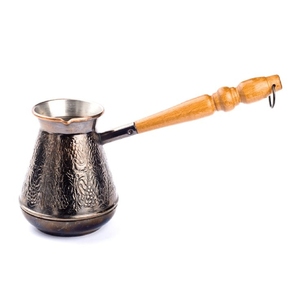 Antique Copper Turkish <b>Coffee</b> Pot Engraved Cezve Ibrik Stovetop Butter Milk <b>Warmer</b> <b>Coffee</b> Maker Pot with Long Wooden Handle - Product Image 1