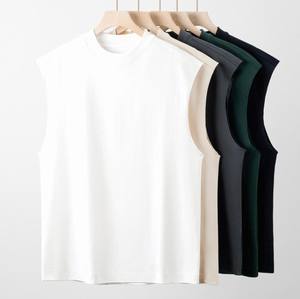 Camiseta de punto sin mangas para hombre de algodón de fibra larga, casual, deportiva, transpirable, ecológica, de secado rápido, teñida lisa, de longitud corta. - Product Image 3