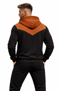 ชุดวอร์มมีฮู้ดสีดำสีน้ำตาลสำหรับผู้ชายทรงสลิมฟิตมีซิปเสื้อแจ็คเก็ตกางเกงจ็อกเกอร์ชุดกีฬาลำลองชุดออกกำลังกายในยิม - Product Image 5