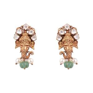 Fancy Gajaah 925 Sterling <b>Silver</b> Ganesh Ji Gold Plated Earrings <b>Set</b> With Timeless Pearls For Women Wedding And Engagement - Product Image 2