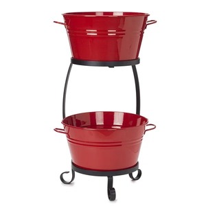 Rustic Red Double Tiered Iron <b>Drink</b> Cooler Bucket <b>Stand</b> with 12L Capacity Foldable & Portable for Outdoor Parties - Product Image 3