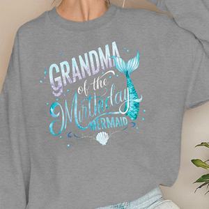 Sweat-shirts tricotés décontractés pour femmes avec imprimé « Grand-mère de la sirène des anniversaires » - Product Image 4