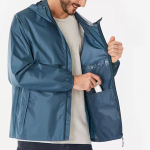 Chaqueta Impermeable con Capucha para Hombre, Color Sólido, Informal, para Primavera, Ligera, con Cierre de Cremallera, Azul - Product Image 5