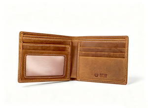[In Stock] [Retail Price] Castello Vintage Short Open Bi-fold Men's <b>Wallet</b> Genuine Crazy Horse Leather RFID Brown Light Brown - Product Image 6