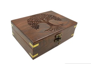 Best Quality Wooden Jewelry <b>Box</b> with Tree Carving and Brass Hinge for Rings and <b>Earrings</b> Storage - Product Image 2