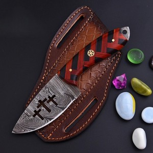 Couteau de camping Skinner en acier Damas fait main de haute qualité, manche en bois, 58 HRC, lame fixe, OEM, multifonctionnel, survie - Product Image 1