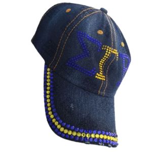 หมวกแก๊ปยีนส์ปักตัวอักษร Sigma Gamma Rho ประดับคริสตัล สีน้ำเงิน สำหรับผู้หญิง หมวกเบสบอลชมรมนักศึกษา ประดับตัวอักษรกรีกวิบวับ - Product Image 6