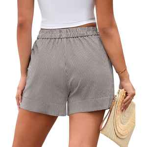 Women's High Waisted Striped Cotton Shorts <b>Elastic</b> Waist Loose Fit Casual Summer Shorts - Product Image 4