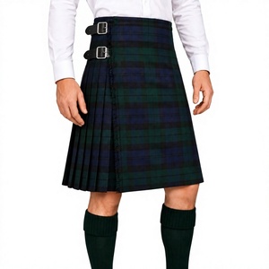 Kilt écossais plissé en polyviscose pour homme, taille haute, tenue traditionnelle écossaise formelle, motif vert et bleu, épais pour l'hiver - Product Image 1