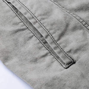 Chaqueta de Mezclilla Gris para Hombre con Diseño de Parches, Cuello Camisero, Estilo Casual, Cierre de Botón Sencillo, Chaqueta de Algodón - Product Image 6
