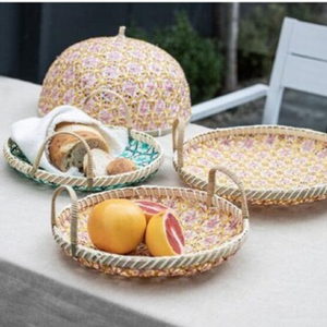 Cesta redonda de bambú hecha a mano con asas, bandeja decorativa para servir, cestas colgantes de pared estilo rústico de Vietnam - Product Image 5