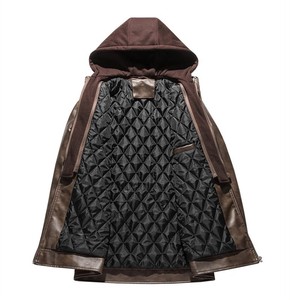 Nuevos Diseños de Chaquetas de Cuero Hechas a Medida, Chaqueta de Cuero Genuino Marrón a la Moda con Capucha, Chaqueta de Invierno para Hombre CP-MLJ-15 - Product Image 3