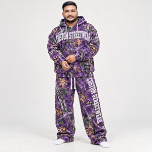 Relaxed Fit Fleece <b>Tracksuit</b> Custom <b>Camouflage</b> Hooded Jacket Baggy Pants Unisex Streetwear Sublimation Two Piece Set - Product Image 2