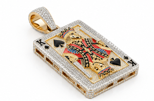 Pendentif Orelia Luxe Orelia 526 en forme de carte à jouer avec diamant zircon et diamant CVD de laboratoire, breloque en argent plaqué or, bijoux hip-hop, cadeau - Product Image 5