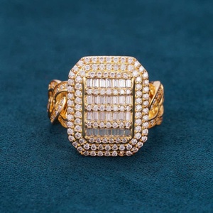 แหวนเพชรทรงบาแก็ตต์ ผ่านการทดสอบเพชร 10K 14K ทองคำขาว VVS  แบบ Cuban Link  ประดับเพชรเต็มวง สไตล์ฮิปฮอป ของขวัญสำหรับผู้หญิง ขายส่ง - Product Image 1