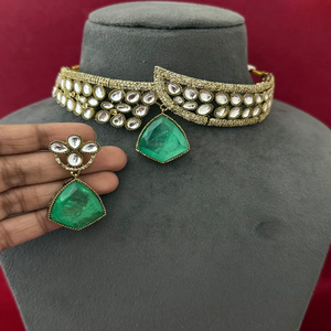 Elegante Conjunto de Joyería Premium CZ Polki para Mujer, Collar con Aretes, Brillante Zirconia Cúbica, Conjunto de Collar Choker a la Moda - Product Image 1