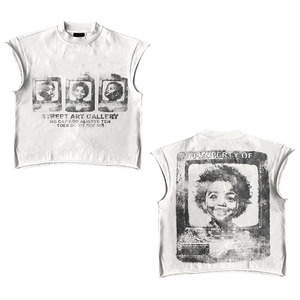 เสื้อยืดผู้ชายผ้าฝ้าย 100% ทรงหลวม พิมพ์ลายพรีเมียม ผ้าฝ้าย 220 GSM เสื้อยืดแขนกุด ล้างแบบวินเทจ พิมพ์ลายกราฟิก สกรีนพิมพ์ตามสั่ง - Product Image 1