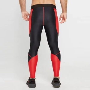 Nouveau Legging de Compression Long Homme Tendance et Frais Noir avec Panneaux Rouges Taille Élastique Spandex Polyester Motif Uni - Product Image 4