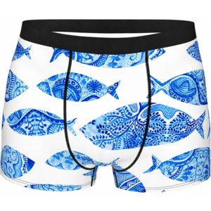Custom Mens Sublimated <b>Boxer</b> Briefs Blue Fish Print Breathable Stretch Underwear Private Label Sports Underpants OEM Supplier PK - Product Image 5