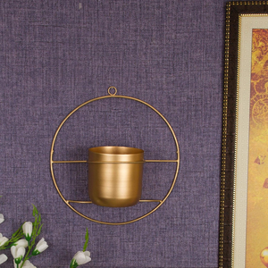 Gold Metal Circular Wall <b>Hanging</b> <b>Planter</b> with Round Frame | Modern Decorative Flower Pot Holder <b>for</b> <b>Indoor</b> Living Room Office - Product Image 2