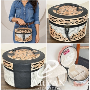 Western Cowhide Jewelry <b>Box</b> Set Floral Design 2026 Hand Tooled Leather <b>Makeup</b> Organizer Travel Vanity Case Gift Storage <b>Box</b> Set - Product Image 1