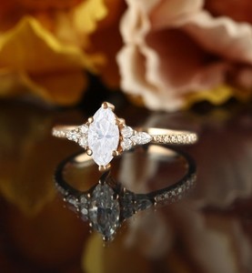 Marquise Cut Moissanite 18K Gold Plated Sterling <b>Silver</b> Engagement Wedding <b>Ring</b> Elegant <b>Solitaire</b> Dainty Vintage Luxury Jewelry - Product Image 1
