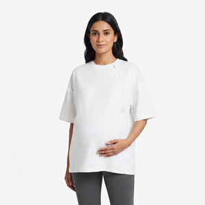 T-shirt de maternité à col rond pour femme, coupe ample, en coton biologique écologique, épaules tombantes, décontracté, pour l'allaitement - Product Image 3