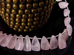 <b>Rose</b> <b>Quartz</b> Smooth Long Trillion 15X8MM Briolette Pyramid Teardrop Drop <b>Earring</b> Pair Wholesaler Supplies - Product Image 4