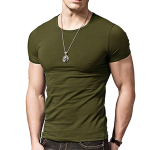 Camiseta de Algodón Gris para Hombre, Corte Ajustado, Cuello Redondo, Manga Corta, Informal, Lisa, Transpirable, Tejida, de Color Sólido - Product Image 3