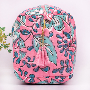 Nueva bolsa de maquillaje acolchada ecológica, bolsa de almacenamiento personalizada, linda bolsa organizadora de cosméticos de algodón con estampado floral para mujeres, para viaje. - Product Image 4