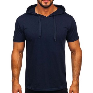 <span class=keywords><strong>Felpa</strong></span> <span class=keywords><strong>con</strong></span> <span class=keywords><strong>Cappuccio</strong></span> Estiva da Uomo ad Alte Prestazioni, 100% Cotone Felpato, Manica Corta, Logo Ricamato Personalizzato, Tasche <span class=keywords><strong>con</strong></span> Coulisse, Blu Navy - Product Image 1