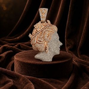 Moissanite Queen Head <b>Pendant</b> 925 Sterling Silver Iced Portrait Charm Round Brilliant Cut Wedding Party Jewelry - Product Image 2