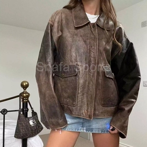Fashion Womens <b>Real</b> <b>Leather</b> <b>Jacket</b> Sheepskin Slim Fit Motorcycle Style Coat with Zipper Style and High Quality - Product Image 2