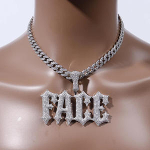 Luxury " FACE " Letter Necklace <b>Iced</b> <b>Out</b> Pendant With Cuban <b>Chain</b> Lab Grown Hip Hop Jewelry For Men Women - Product Image 6