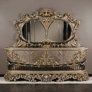 Classic Baroque <b>Gold</b> Solid Wood Dining Room Set Luxury Antique Mirror <b>Console</b> Buffet Glass Showcase Cabinet Customized - Product Image 5