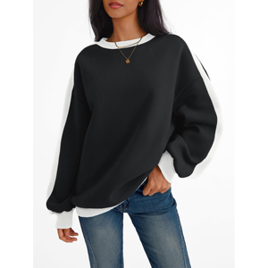Sudadera de Felpa 100% Algodón para Mujer, Estilo Oversize, Cuello Redondo, Bloques de Color, Mangas Largas, Linda, para Otoño e Invierno - Product Image 6