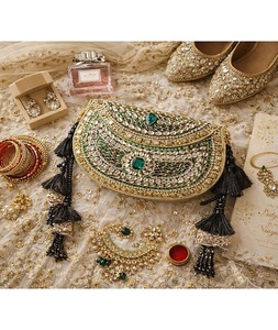 F S INTERNATIONAL Indian Bridal Evening Party Purse Elegant <b>Mosaic</b> Gold-Plated Brass Kundan Clutch Bag Chain Strap Wedding - Product Image 1