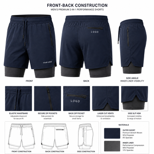 Men's Double-<b>Layer</b> 2-In-1 Training Shorts With Elastic Waistband And Zipper Pocket Quick Dry Sporty Design - Product Image 3