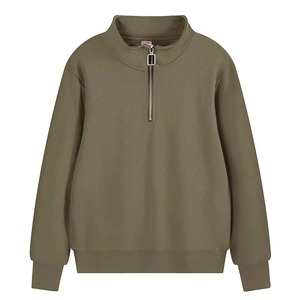 Khaki Half Zip Sweatshirt Unisex Quarter Zip Pullover <b>Stand</b> Collar Waffle Textured Cotton Sweater Streetwear Top - Product Image 1