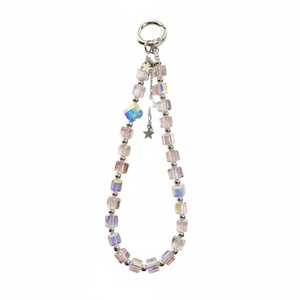 Cuentas de Cristal en Forma de Cubo, Correa con Dijes Iridiscentes, Cadena de Cuentas Estética, Dije Inspirado en la Galaxia, Colgante de Estrella Adorable, Cristal Transparente - Product Image 2