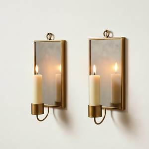 Rectangular Brass Wall Mirror With <b>Candle</b> Holder Decorative <b>Sconce</b> Traditional Style Framed Mirror For Wall - Product Image 1