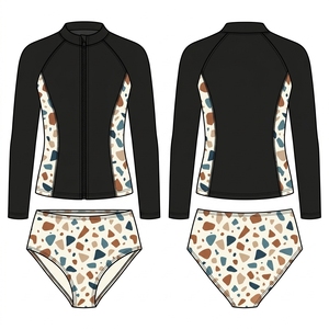 Fabricant de maillots de bain à marque privée – Maillot de bain une pièce à manches longues UPF50+ avec fermeture éclair sur le devant pour femme, protection anti-UV, imprimé personnalisé, extensible dans les 4 sens - Product Image 3