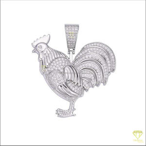 Colgante de Gallo Chapado en Rodio Hecho a Mano con Piedras de Moissanita Estilo Hip Hop de Animales de Granja para Regalo - Product Image 5